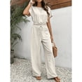 thumbnail image 2 of EASYBRA Womens Pants Suit Solid Color Casual Wear Organic Cotton Blend Two Piece Outfit Three Quarter Sleeve Long Pants S-XXL, 2 of 5
