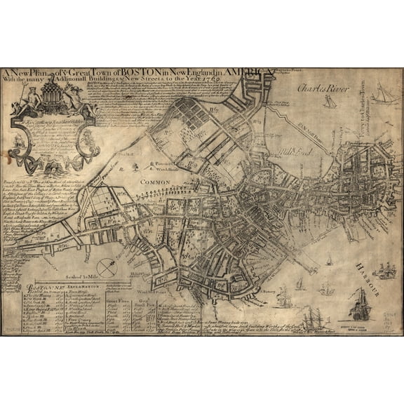 24"x36" Gallery Poster, map of ye great town of Boston 1769