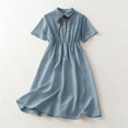 thumbnail image 6 of Bxsruta Girls Preppy A-Line Dress Short Sleeve Button Up Shirt Dress with Bow Tie High Waisted Summer School Uniform for Teen Kids, 6 of 7