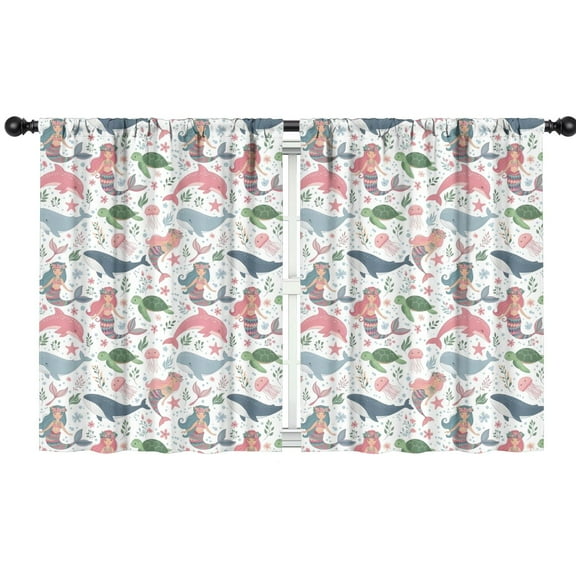 Blackout Kids Curtains,White Mermaid Sea Pattern Childrens Insulated Curtains Set Of 2,Bedroom Essentials,Toddler Room Decor 42"x54"