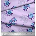 thumbnail image 2 of Soimoi Purple Cotton Jersey Fabric Leaves & Alba Rose Floral Printed Fabric 1 Yard 58 Inch Wide, 2 of 3