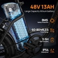 thumbnail image 3 of URLIFE 3.0 Fat Tire Ebike, 20" Electric Bicycles for Adult, 750W Peak Motor, 48V 13AH Remobavle Battery, 7-Speed Commuting Ebike, UL2849-WHITE, 3 of 9