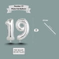 thumbnail image 5 of Silver Number 19 Mylar Foil Balloon 32 inch - Helium or Air Filled Metallic Balloons for 19th Birthday Party, Anniversary, Graduation Decorations, 5 of 7