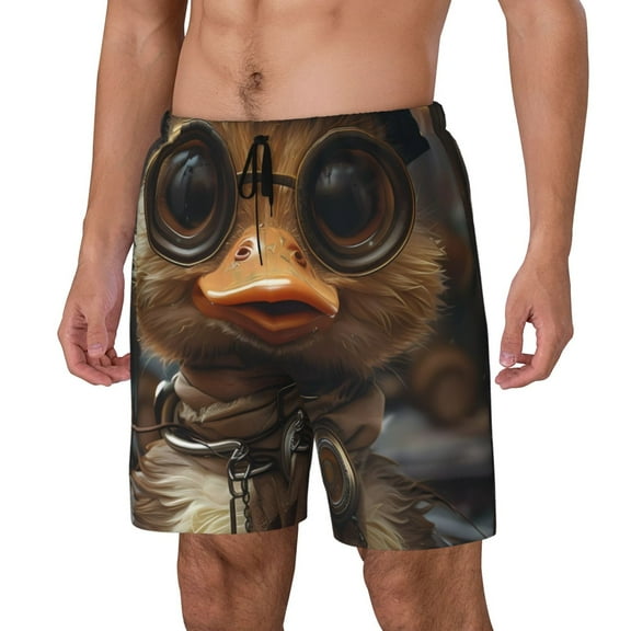 Naloa Vintage Gentleman Duck Print Men Swim Trunks with Compression Liner ,Board Shorts,Men's Swim Shorts with Drawstring and Elastic Waistband-Small