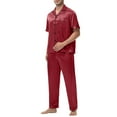 thumbnail image 5 of Mens Satin Silky Pajama Set Short Sleeve Classic Sleepwear Button Down Loungewear with Long Pants, 5 of 5