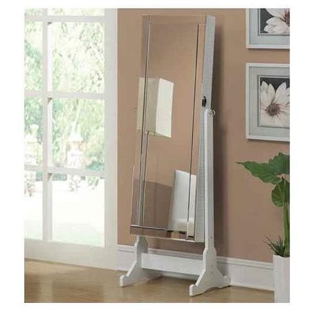 Quilted White Jewelry Cheval Mirror With Interior Storage By Coaster Furniture