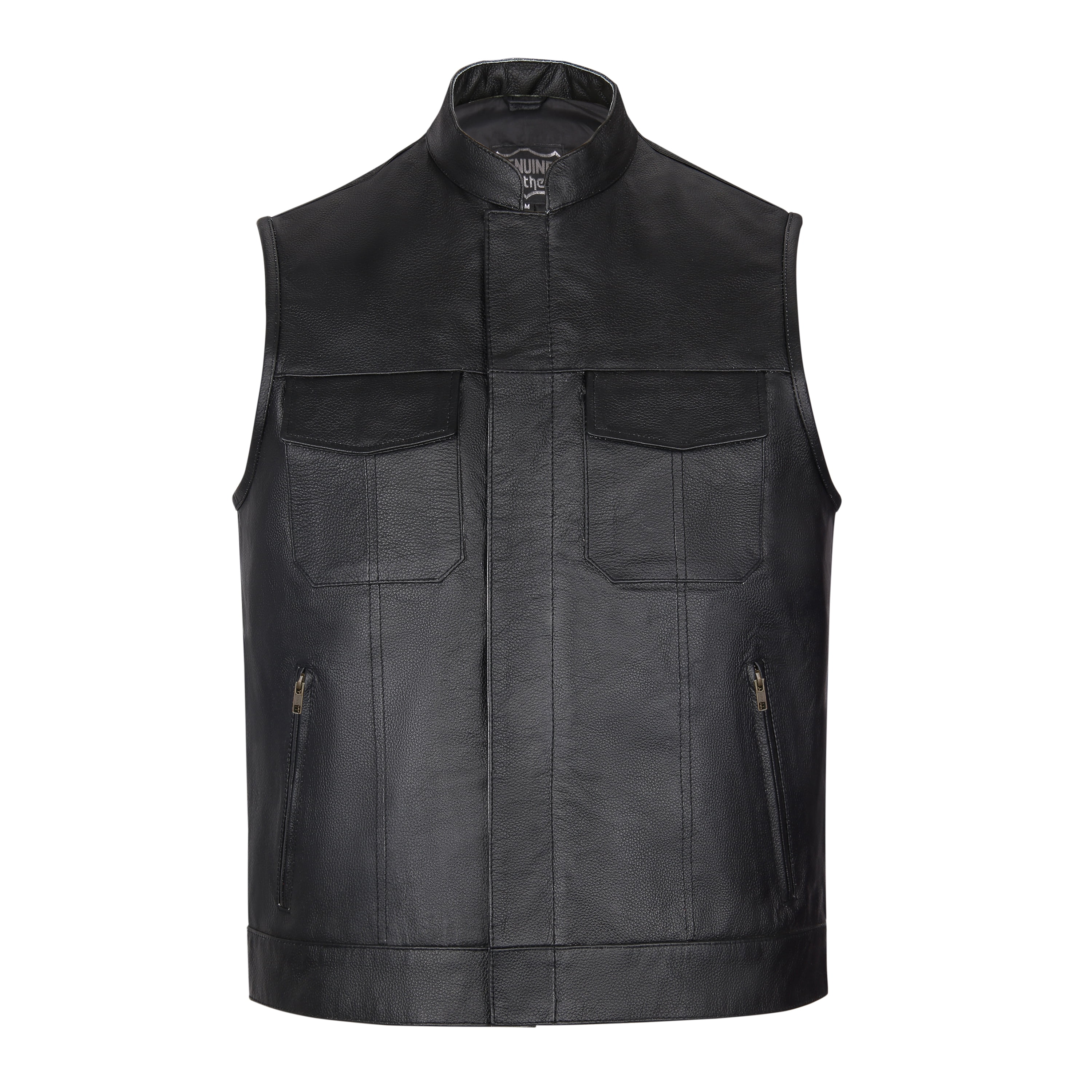 SKYLINEWEARS Men Leather Motorcycle Vest Black Classic Vintage