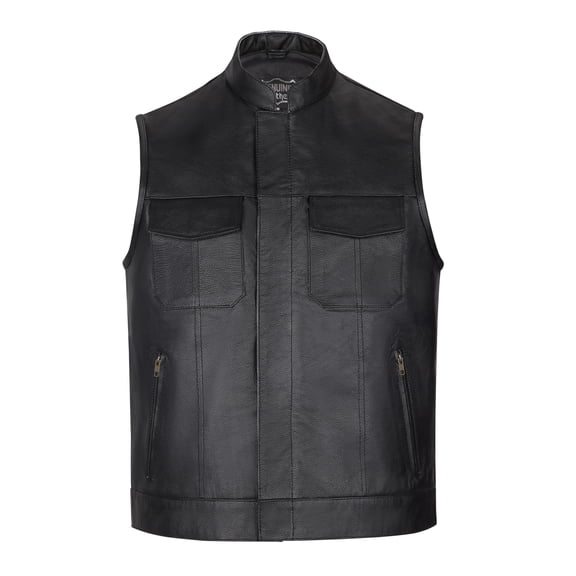 SKYLINEWEARS Men Leather Motorcycle Vest Black Classic Vintage Club Riding Biker Vest Real Top Grain Leather Vests