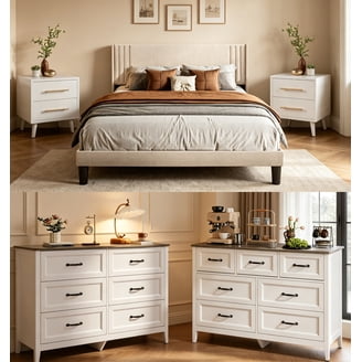 white bed frame brown dresser Cabalynn - Light Brown - 7 Pc