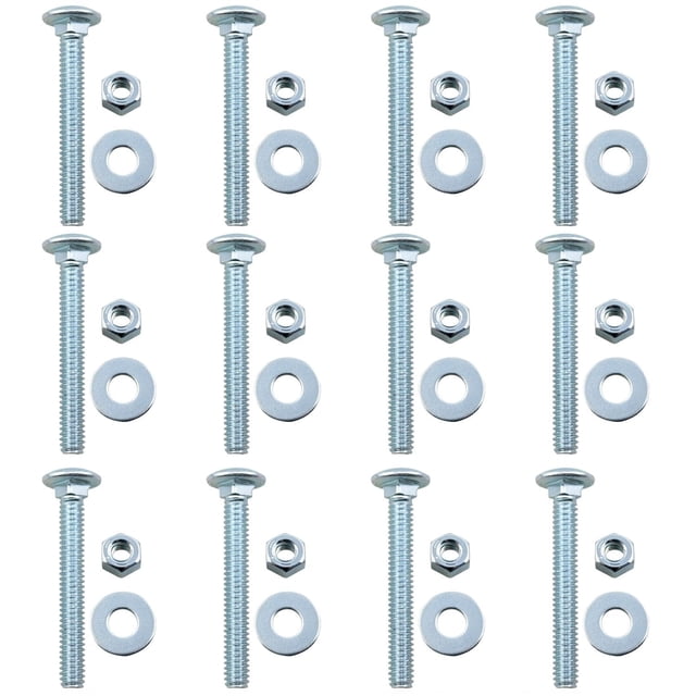 1/4 20 x 2 Inch Carriage Bolt Nut Washer Combination Kit Silver Galvanized Carbon Steel 12 Set