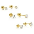 thumbnail image 2 of 14k Yellow Gold Solitaire Round Cubic Zirconia Stud 3 Pair Earring Set 3mm, 4mm, 5mm, 2 of 6