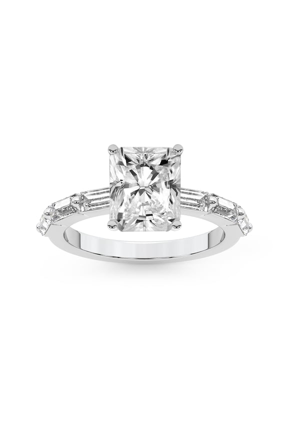 IGI Certified 2 Carat Radiant Shape Lab Grown Diamond Engagement Ring | 14K White Gold | Kimberly Baguette Side Stone Diamond Ring | FG-VS1-VS2 Quality Friendly Diamonds