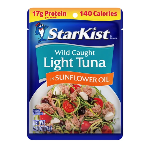 StarKist Chunk Light Tuna in Sunflower Oil, Wild Caught, 17g Protein, 2.6 oz Pouch