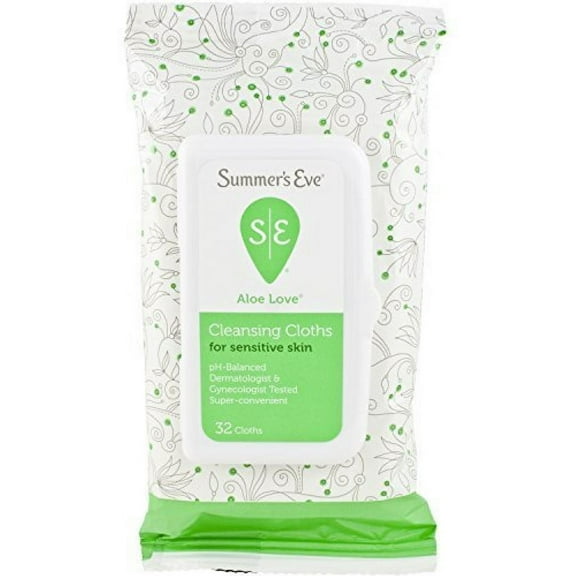 Summer's Eve Aloe Love Cleansing Cloths For Sensitive Skin, 32 count 3.2 oz Pack of 4