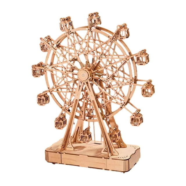 MERIGLARE 3D Wooden Puzzles Kit DIY Wheel Model Kit Desktop Ornament Birthday Gift Fun Interactive Toy Teens Wood Assembling Toy With Music