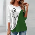 thumbnail image 2 of Long Sleeve Print T Shirt Round Neck Color Blocking Casual Loose Comfortable Blouse for Shopping Party Travel Green S, 2 of 5