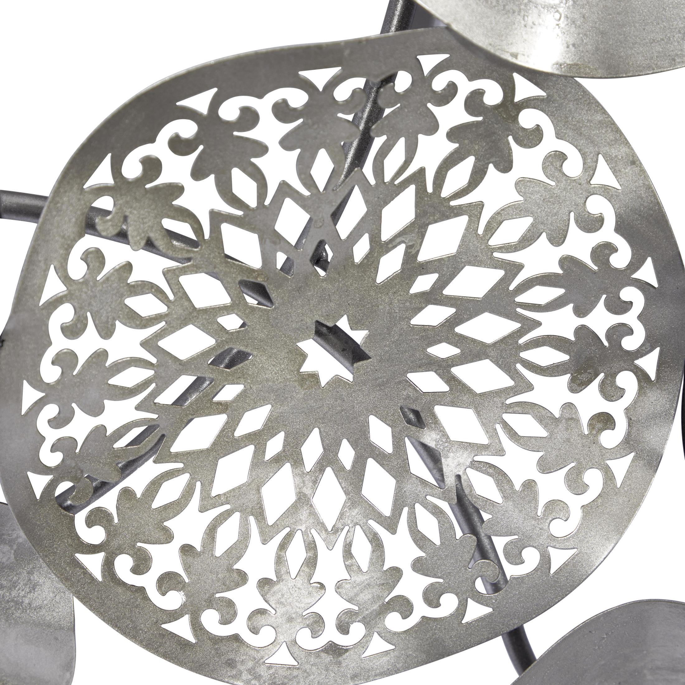 DecMode Contemporary Metal Discs with Crumpled and Lattice Patterns Wall Décor, 59"W x 25"H Features Silver/Black Polished Finish