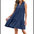 thumbnail image 3 of Vestidos de Mujer Verano 2025, Escote en V, Abotonados, Sin Mangas, Minivestido de Tirantes, con Bolsillos, Azul Marino, Talla M, 3 of 8