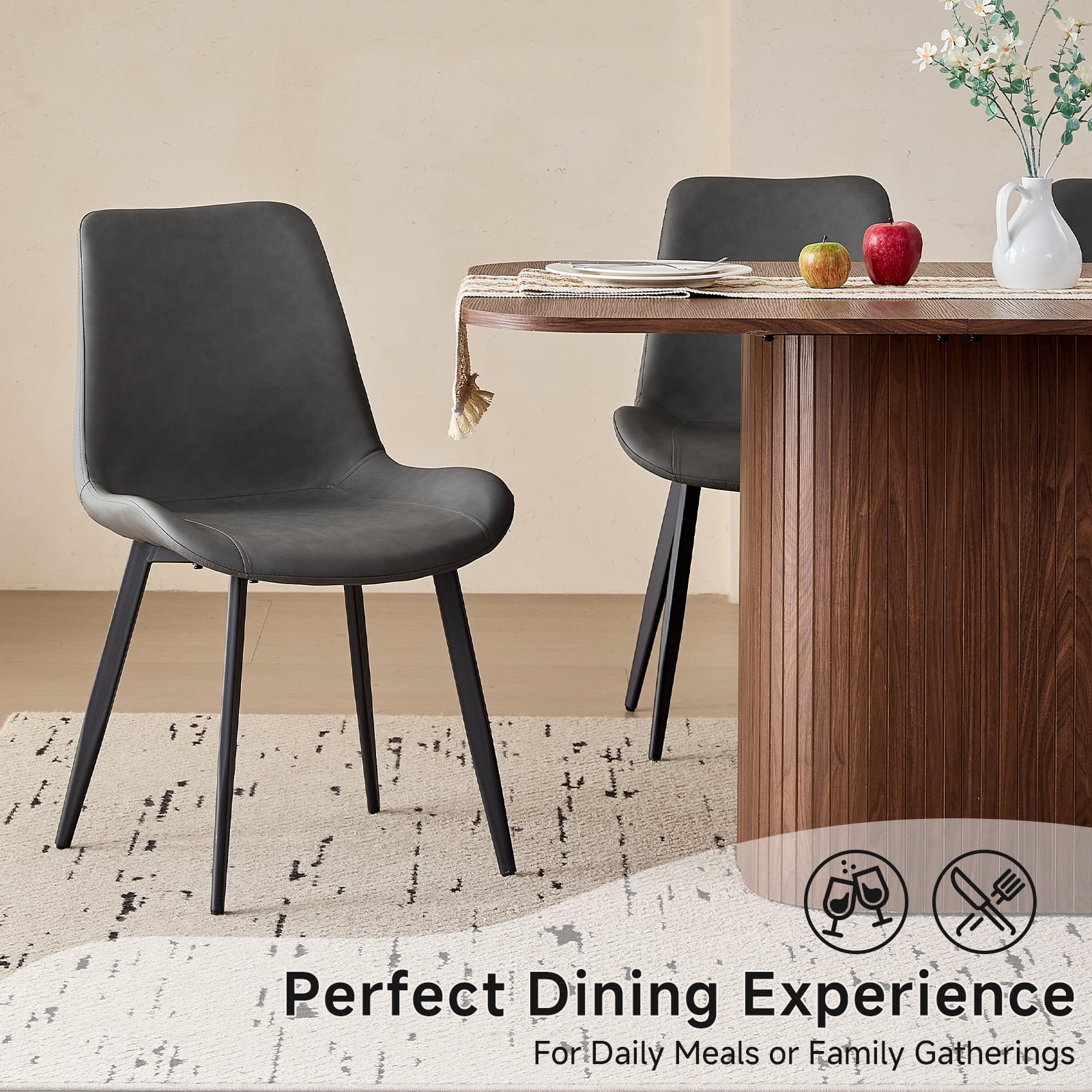 Dining Chairs Set of 4 Modern [Synthetic Leather] Upholstered Kitchen Chairs with Contoured Backrest Metal Legs for Dining Living Room Home, Grey