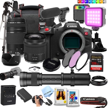 Canon EOS R5 C Full-Frame Mirrorless Camera with 24-105mm & 75-300mm Lenses + 420-800mm Lens + 128GB Extreme SD Card and More (Content Creator Bundle)