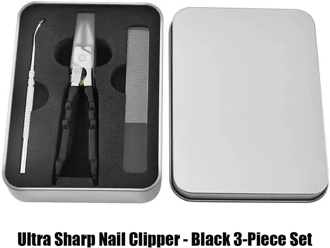 Black Anti-Slip Grip Gear Lock Nail Clipper Set | Professional Toenail Clippers for Men & Seniors with Precision-Cut Curved Tips & Groove Access Design