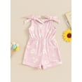 thumbnail image 2 of Bagilaanoe Toddler Baby Girl Short Jumpsuit Sleeveless Daisy Print Romper Ribbed Overalls 6M 12M 18M 24M 3T 4T Kids Shorts Summer Clothes, 2 of 7