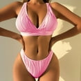 thumbnail image 2 of UTSJKR Women Textured Bikini Swimsuit Mid Waist Sexy Bathing Suit Criss Cross V Neck High Cut 2 Piece Swimwear Beachwear Pink XL, 2 of 7
