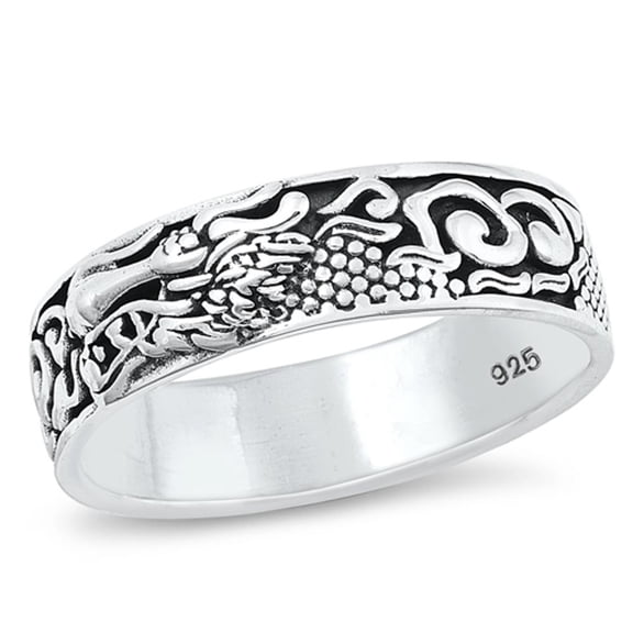 Classic Oxidized Dragon Ring .925 Sterling Silver Band Jewelry Female Male Unisex Size 10