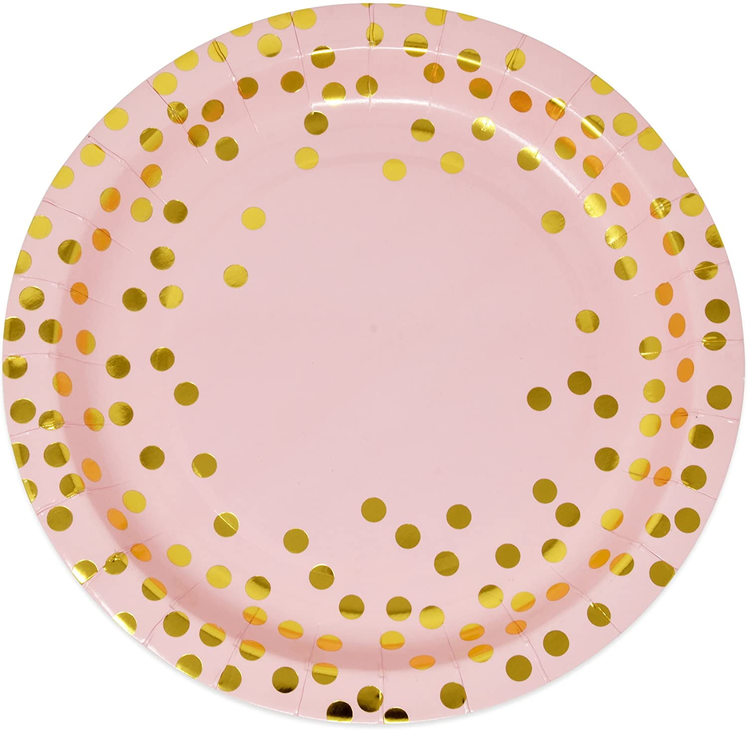 Pink and Gold Dot Party Supplies Set for 50 Guest Gold Metallic Foil Dots on Pink 50 9" Paper Dinner Plates 50 7" Dessert Plate 50 9 oz Cups for Baby Shower Birthday Disposable Dinnerware