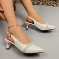 thumbnail image 4 of Purcolt Womens Pearl PU Leather Heels Sandals Elegant Pointed Toe Slingback Stilettos with Ankle Strap Summmer Dress Pumps Shoes for Party Weeding Office, 4 of 9