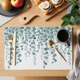 thumbnail image 2 of Placemats 1 Pack, Teal Green Eucalyptus Leaves Woven Placemat, Linen Place Mats for Kitchen/Dining Tables, Spring Plants Leaves Country Washable Table Mats for Party, 2 of 8