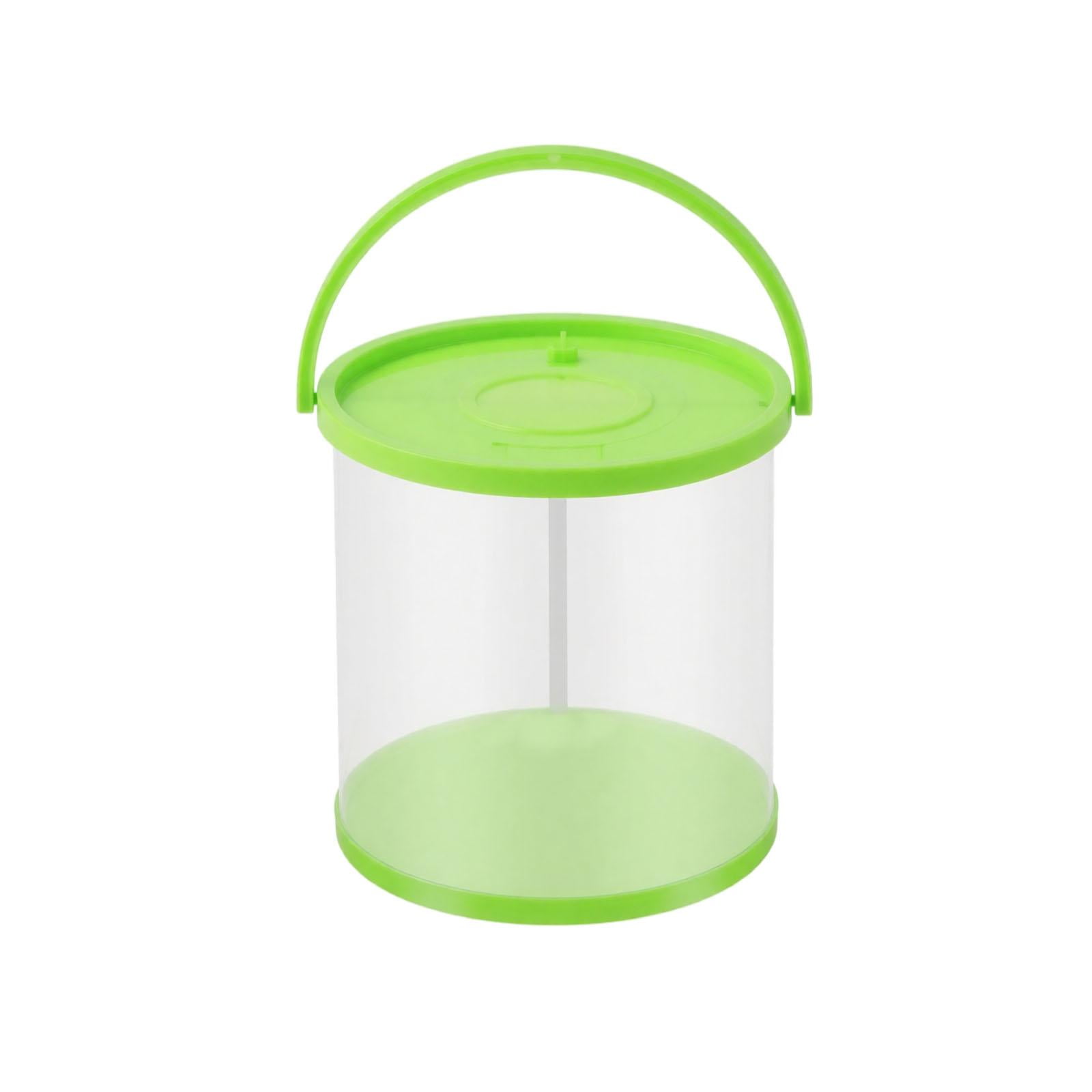 Collapsible Clear Bucket with Handle, Bug Viewer, Breathable Rearing Habitat, Portable Amphibian Enclosure, 10 X 8 Inch Diameter Green Small Plastic Container with Lid for Student