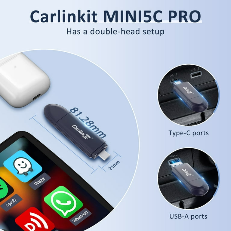 CarlinKit Mini5 Pro, 2 in 1 Wireless CarPlay&Android Auto Car