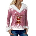 thumbnail image 6 of adviicd Ugly Christmas Sweaters for Women White Faux Fur Trim V Neck Sweatshirt Merry Christmas Sweater Funny Xmas Reindeer Shirt (Pink, 3XL), 6 of 7