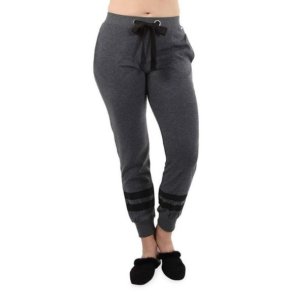 MeMoi Women's Cotton Blend Jogger Pants with Contrast Ribbon Stripes - Womens - Female (Small, Charcoal)