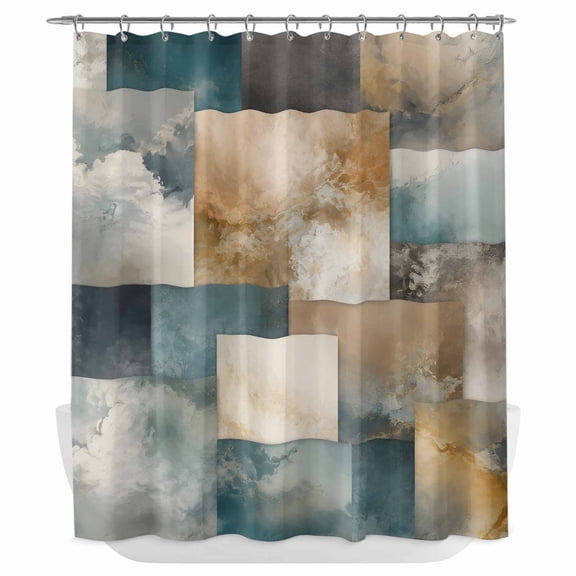 Teal Brown Abstract Shower Curtain - Water Repellent Fabric Shower Curtains Washable, Modern Geometric Fluid Art Decorative Polyester Cloth Bathroom Curtains Modern Bath Decor 72"x72"