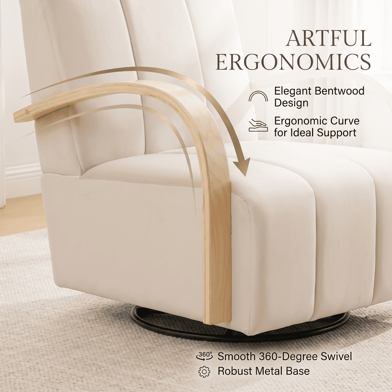 Gewnee Accent Chair, 360°Swivel Upholstered Reading Chair,Modern Armchair for Living Room, Bedroom & Home Office, Beige(Velvet)