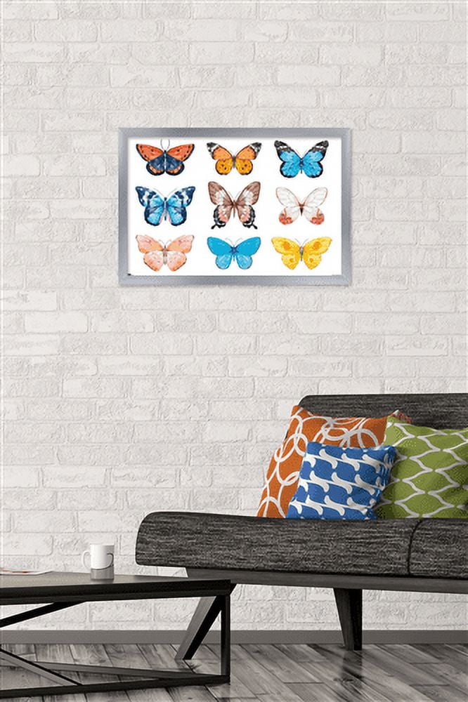 Watercolor Butterflies Wall Poster, 14.725" x 22.375", Framed