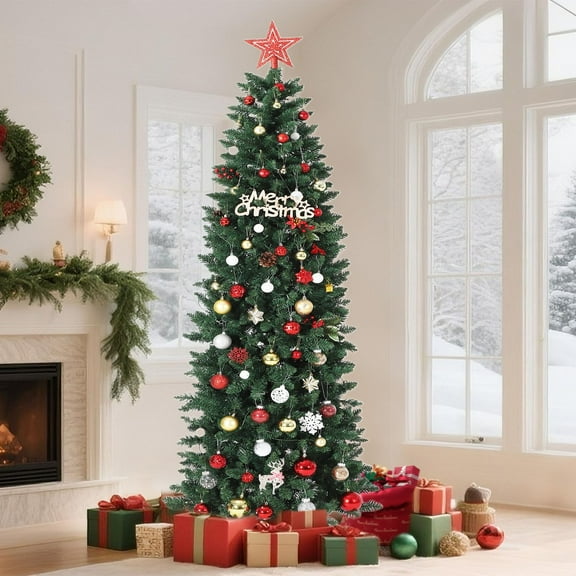 Litake Artificial Christmas Tree, Pre-Lit Pencil Christmas Tree, Skinny Xmas Trees with LED Light and Stand, Holiday Decoration for Home, Apartment, Office, Party (6FT)