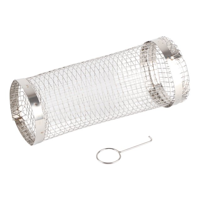 Cesta rodante para parrilla, cesta de asador con rodillo para barbacoa de acero inoxidable satinado para parrilla al aire libre para niños, 7,9 X 3,5 X 3,5 pulgadas