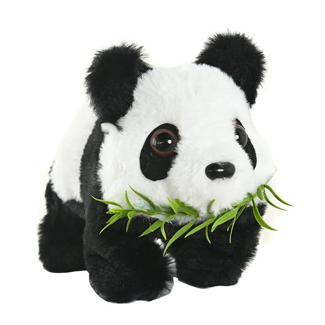 black Walking Talking Panda Plush Toy With Moving Ears 7.5 Inch Interactive Stuffed Animal Electric Simulation Bear Cute Companion For Kids Perfect Birthday Gift Soft Polyester Fiber Mater