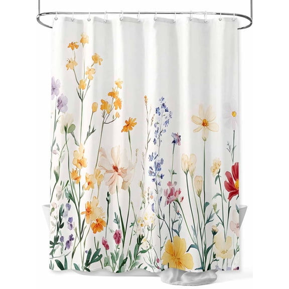 Fsddascl Colorful Floral Shower Curtain Set - Small 36" x 72" Washable Bathtub Curtain with 12 Hooks, Farmhouse Watercolor Flowers Botanical Waterproof Fabric Stall Shower Curtains for Bathroom
