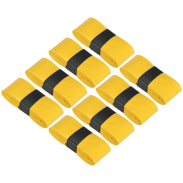 Unique Bargains Anti Slip Sweatband Absorbent PU Tennis Badminton Racket Grip Tape, Yellow 8 Pack