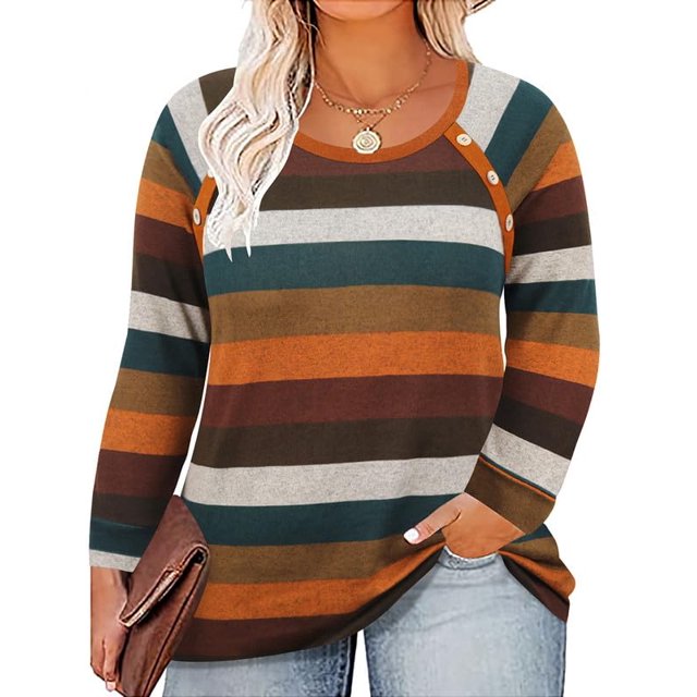 Top TIYOMI talla grande para mujer, manga larga, cuello redondo, XL-5XL
