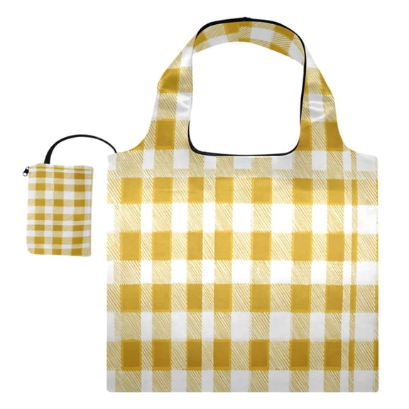 Large Capacity Print Tote Bag,Lightweight Portable Foldable Shopping Bag Yellow and White