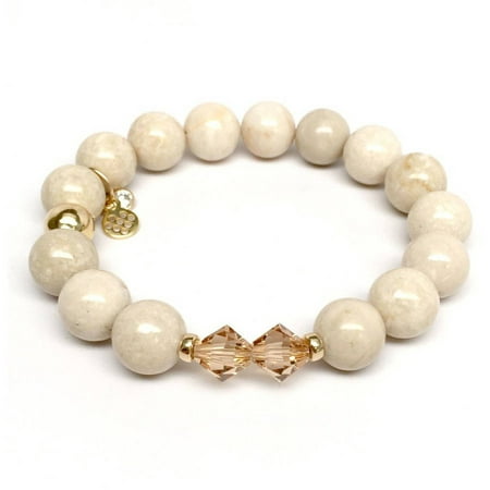 Julieta Jewelry Ivory River Stone Swarovski Crystal Paris 14kt Gold over Sterling Silver Stretch Bracelet