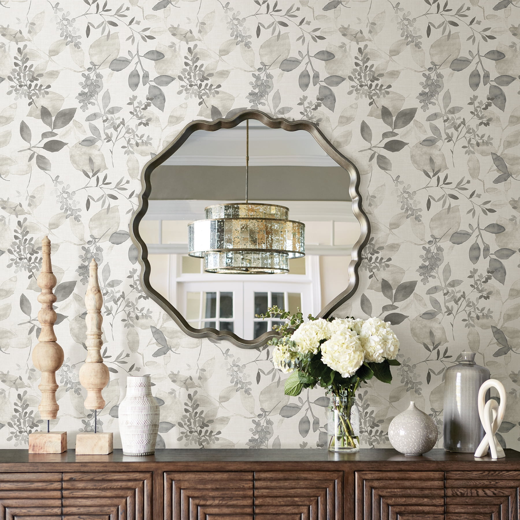 NuWallpaper Grey Breezy Vinyl Peel And Stick Wallpaper, 216-in by 20.5-in, 30.75 sq. ft.
