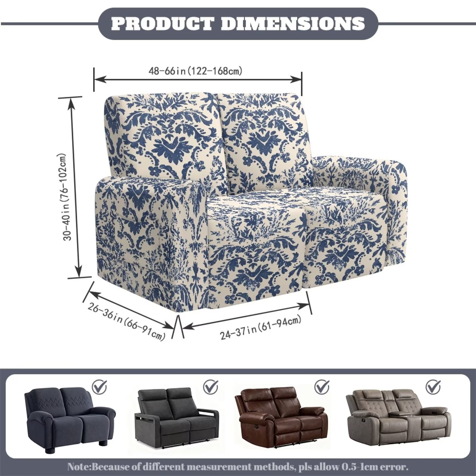 Yuyamidu Boho Loveseat Recliner Covers 2 Seater Mandala Flower Reclining Sofa Covers with Elastic Edge Easy to Install Recliner Loveseat Slipcover Gift for Friends