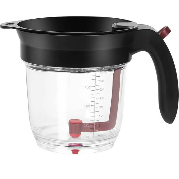 Gravy Fat Grease Separator 1L with Bottom Release - Soup, Stock and Oil Separator With Strainer Cup Skimmer For Cooking