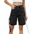 thumbnail image 2 of Women'S Y2K Baggy with Multi Pockets Bermuda Wide Leg Knee Length Long Jean Shorts Streetwear Jorts Black Grey L, 2 of 9